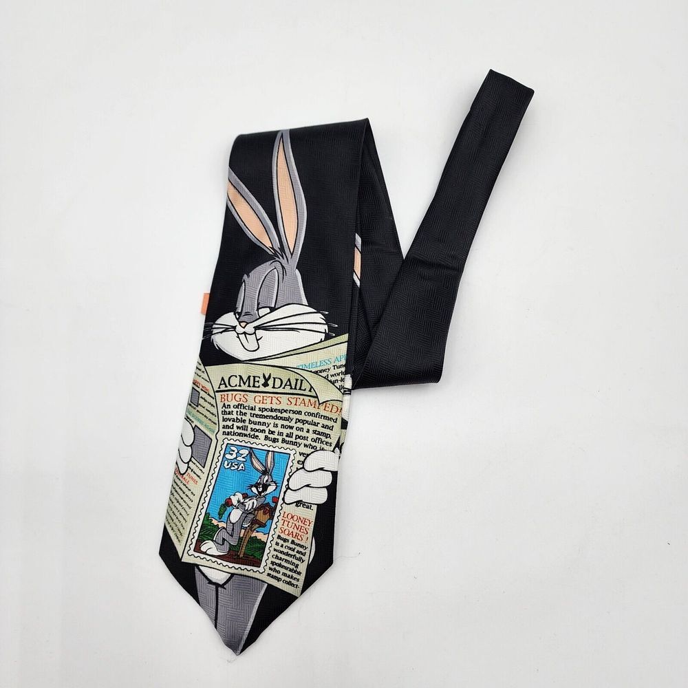 Vintage 1997 Looney Tunes Stamps Collection Bugs Bunny Tie 55" Long USA Made